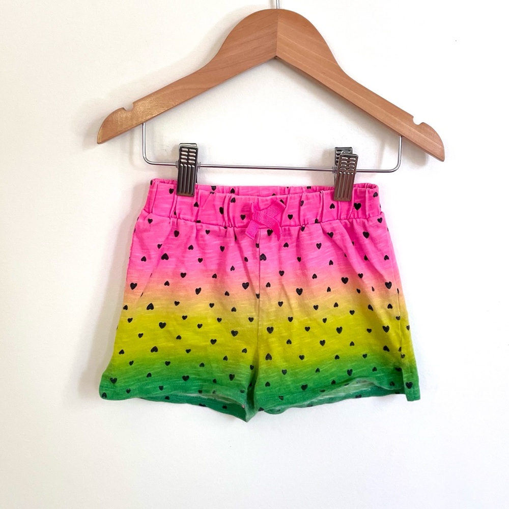 10/$35💥🖤 Neon Ombré Rainbow Summer Jersey Shorts, Lightweight Cotton Heart Print